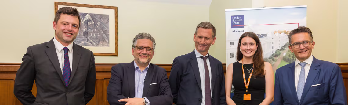 Chris Coghlan MP with LBS' Professor Jacobides, Lord Holmes of Richmond, Dr. Erin Young and Dr. Nikolaus Lang