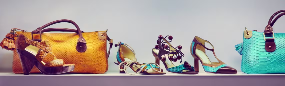 Luxury goods (bags and shoes) on a shelf