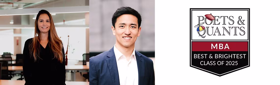 LBS and Poets & Quants' 2025 Best & Brightest MBA students left to right: Fernanda Camilo Aguiar and Zhen Ren Teo