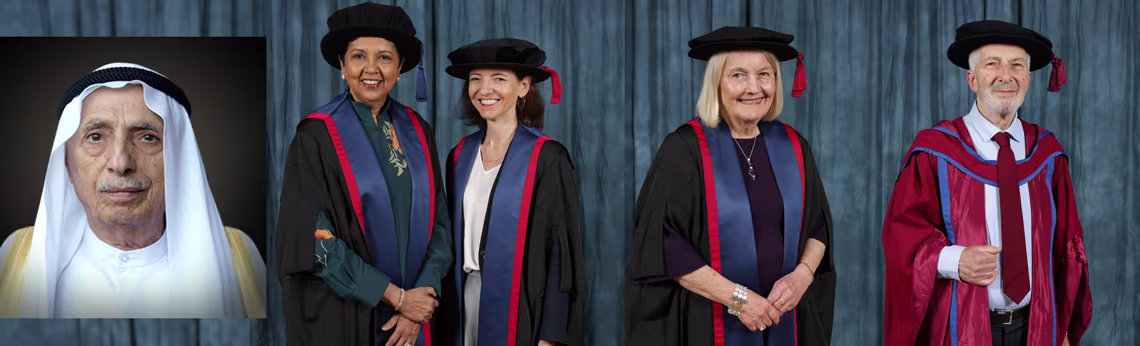 H.E Juma Al Majid, Indra K. Nooyi, Laurence Boone, Dame Mary Marsh and Professor Julian Franks being honoured by London Business School