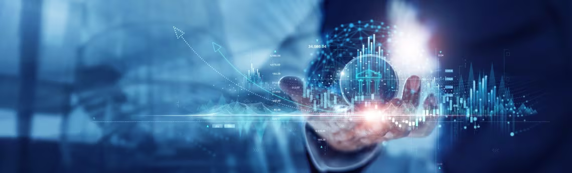 Image showing man holding graphics should money and technology in his hand